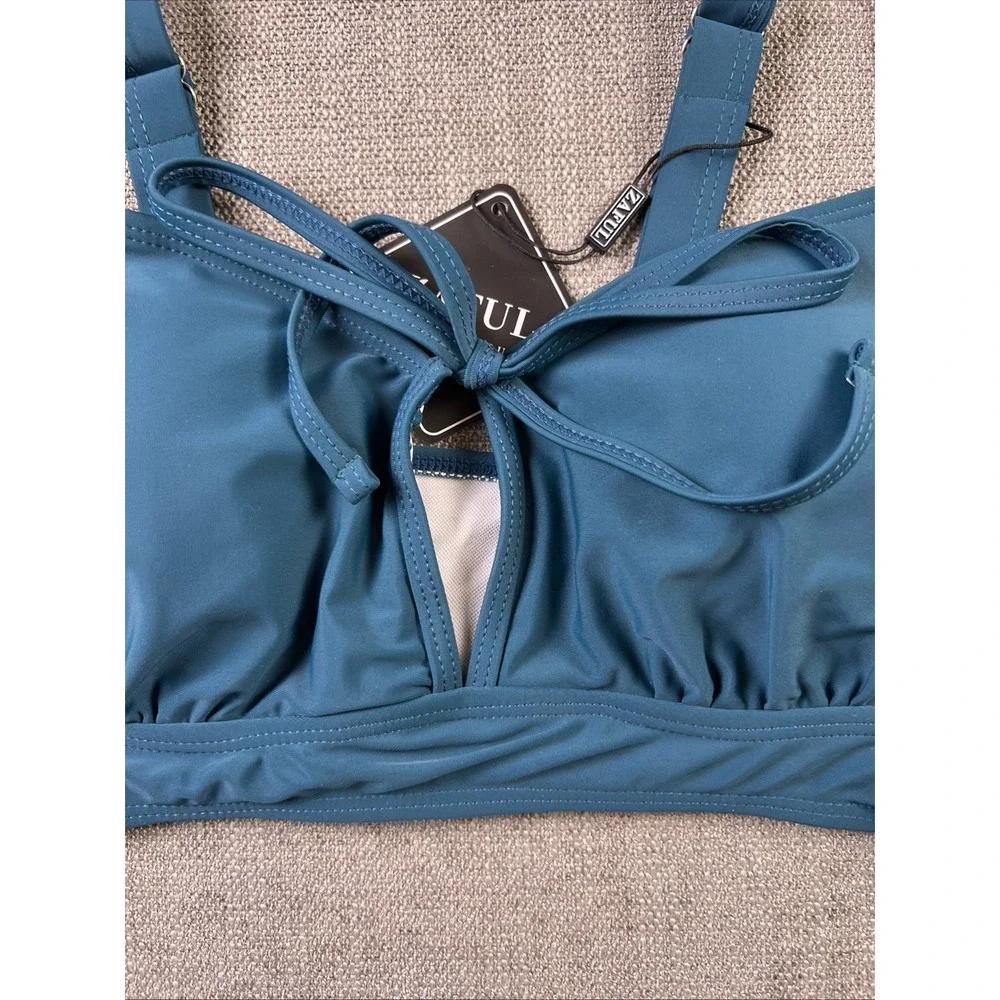 ZAFUL Bikini Top Teal Blue Front Tie Keyhole Adjustable‎ Straps Women's XL 12/14